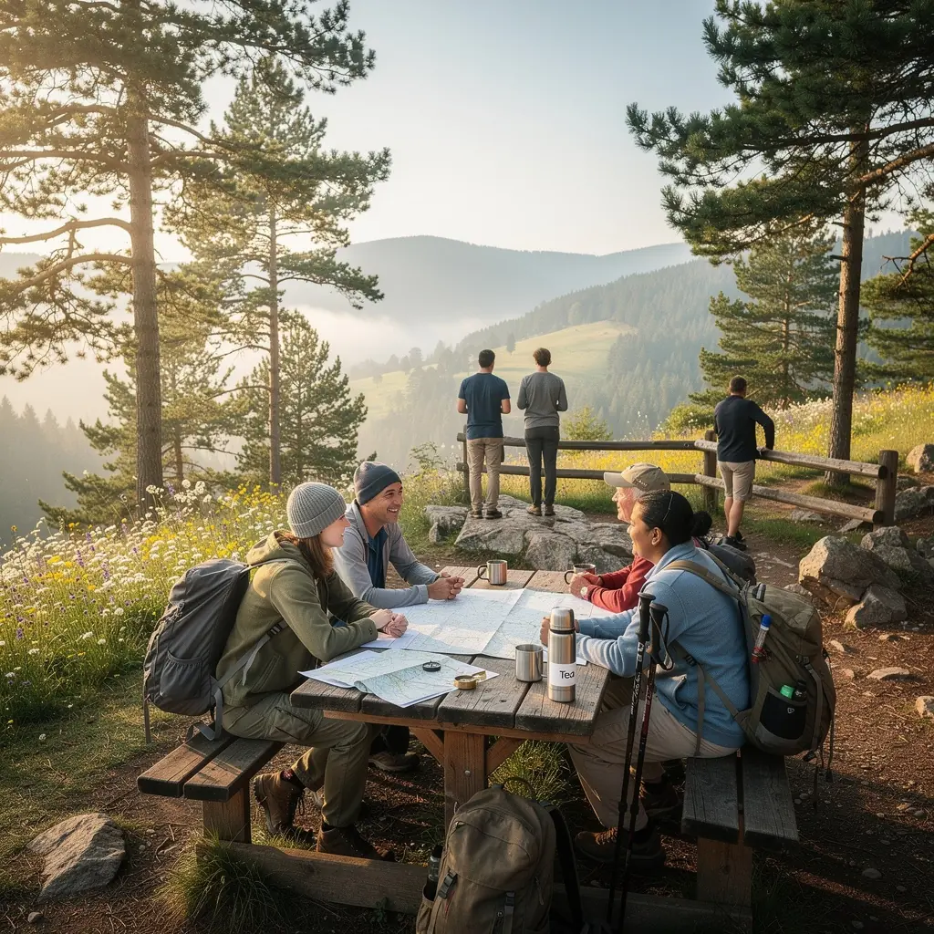 Malebná krajina Českého ráje s skalními útvary a hustými lesy.